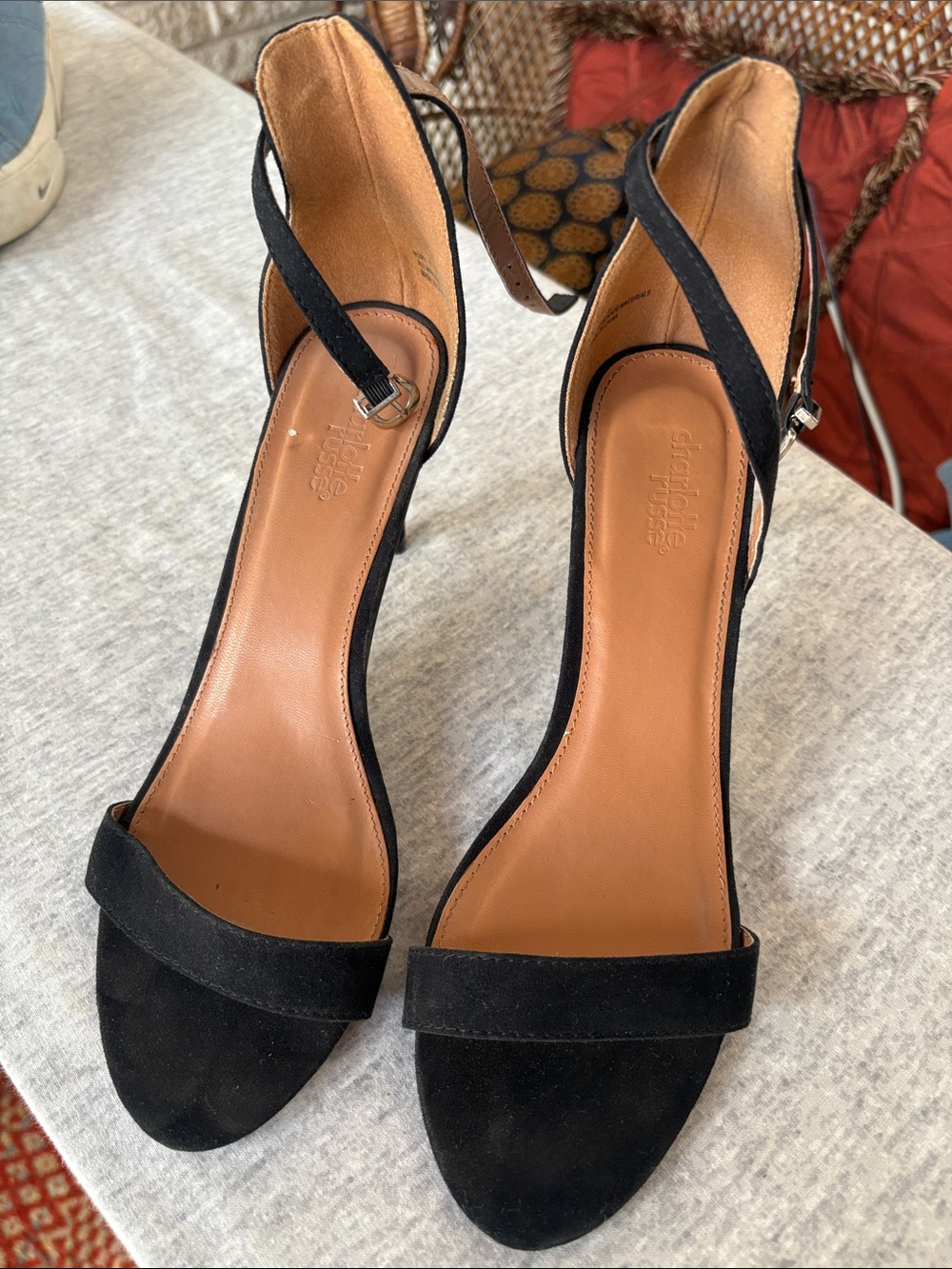 Charlotte Russe Black Suede Open-Toe Ankle Strap Heels
